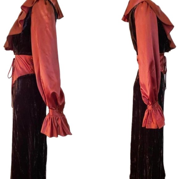 Vintage Joy Stevens Crushed Velvet Corset Lace up Prairie Dress from the 70s - Picture 2 of 4